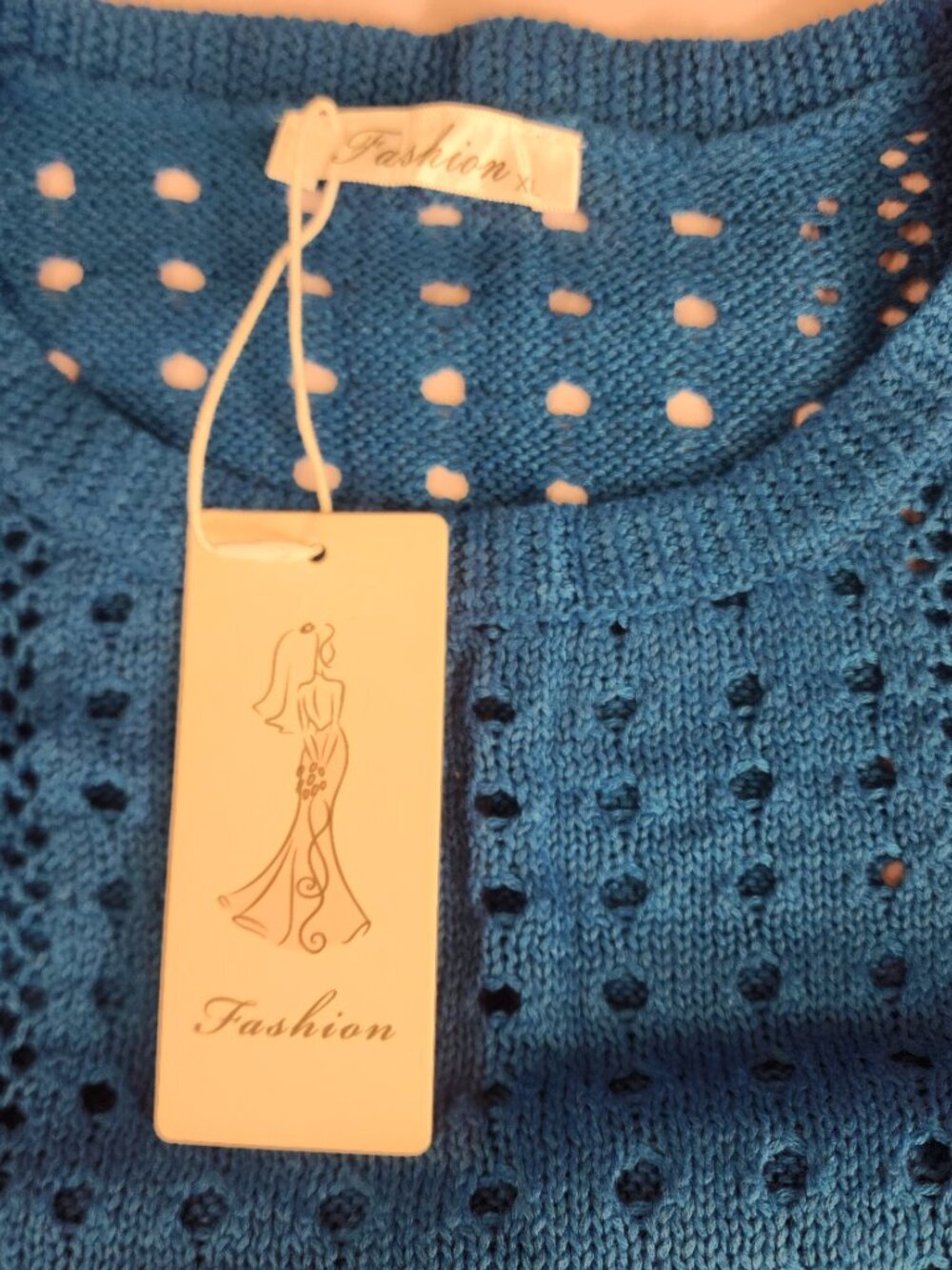 Crochet Knit Beach Cover Up Midi Dress Blue Open Knit Sleeveless Boho NWT XL - Picture 9 of 16